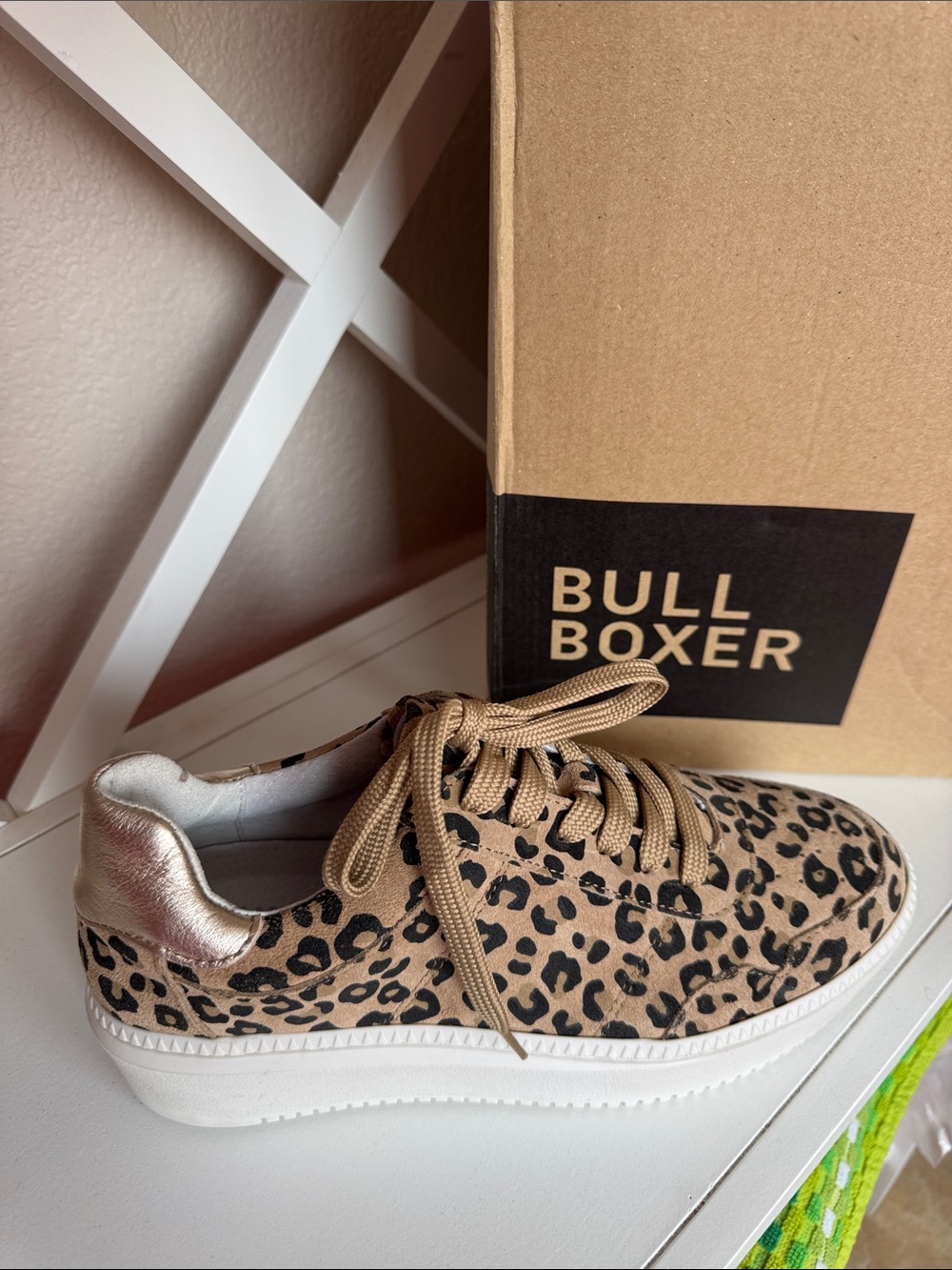 Bullboxer Leopard Print Tan Platform Sneakers for Women